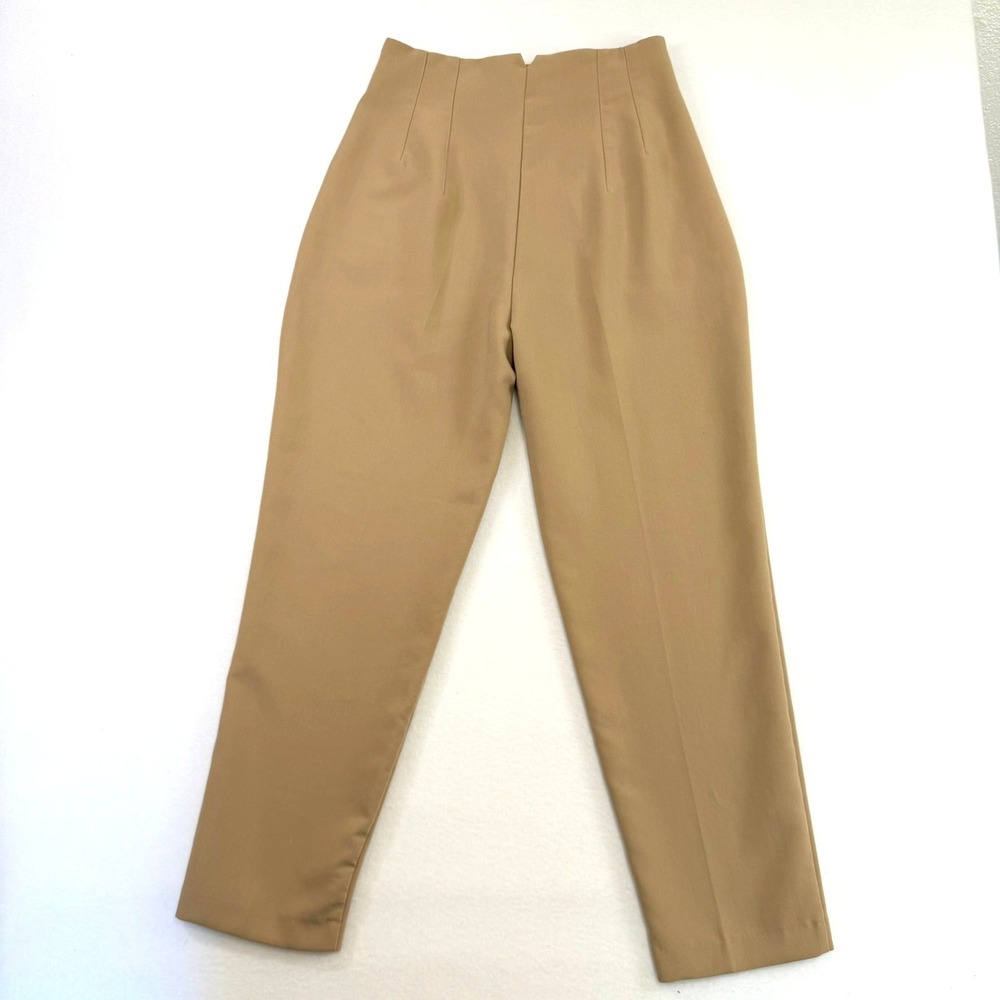 Zara High Waisted Tapered Trousers Camel Tan Front Dress Pants Women Size S